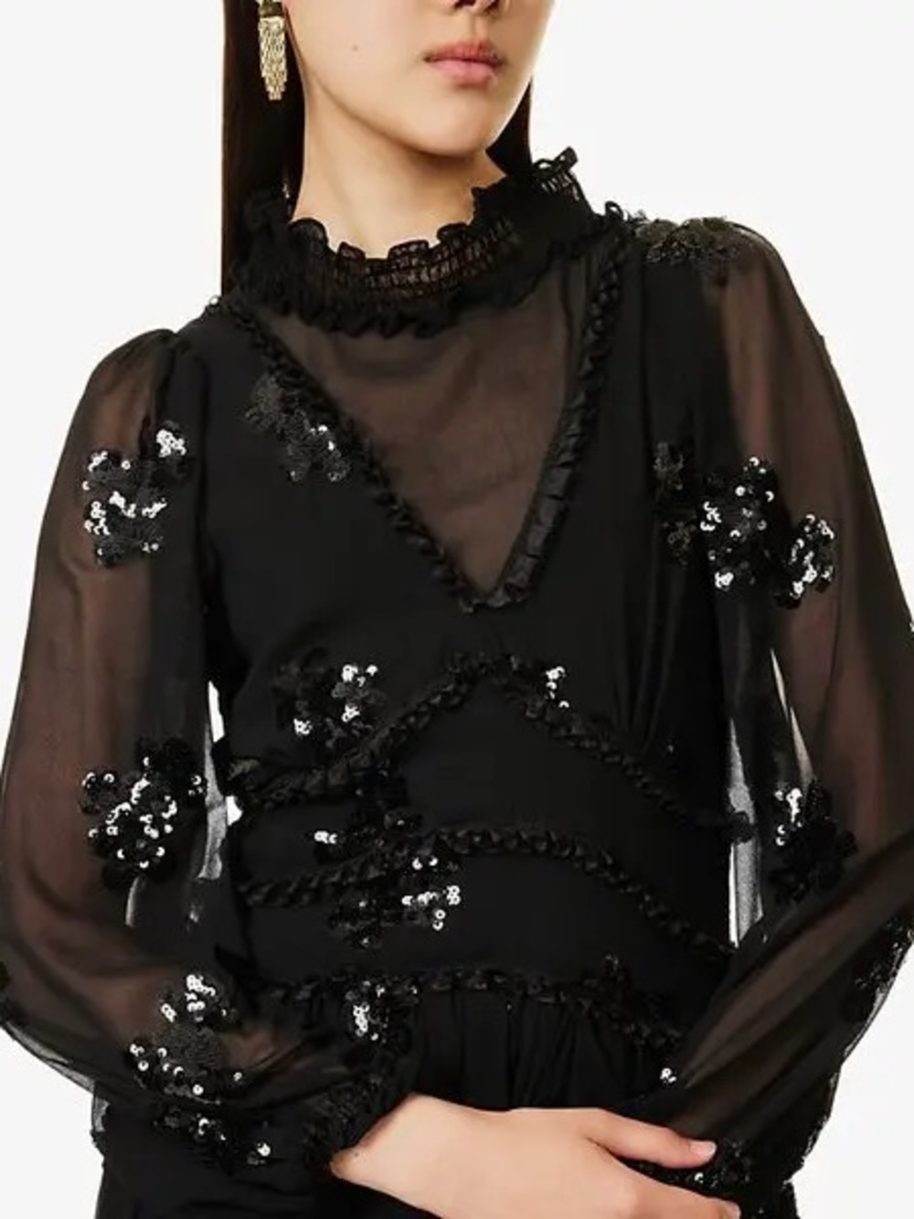 RARE DREAM SISTER JANE Gala Sequin Flower Black Tie MAXI Evening Event DRESS XS - Picture 4 of 8